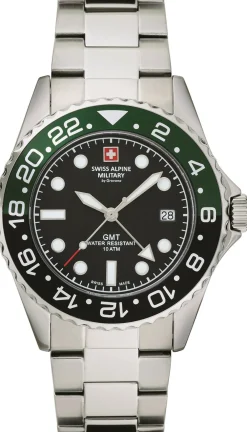Swiss Alpine Military Herren Uhr GMT Analog Quarz 7052 Edelstahl 7052.1138