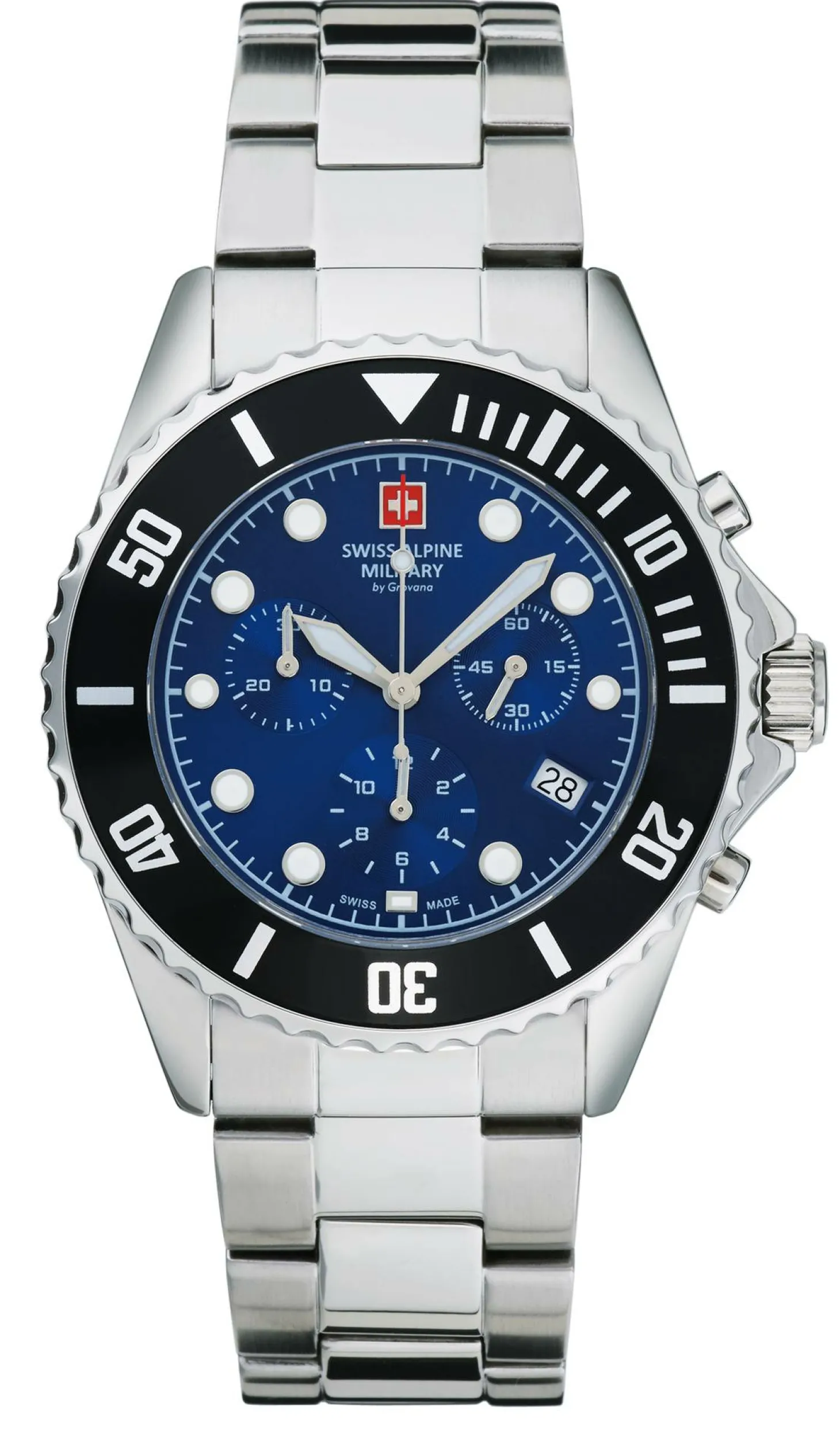 Swiss Alpine Military Herren Armbanduhr 7053.9138 Chronograph & Datumsfenster Armband Stainless Steel