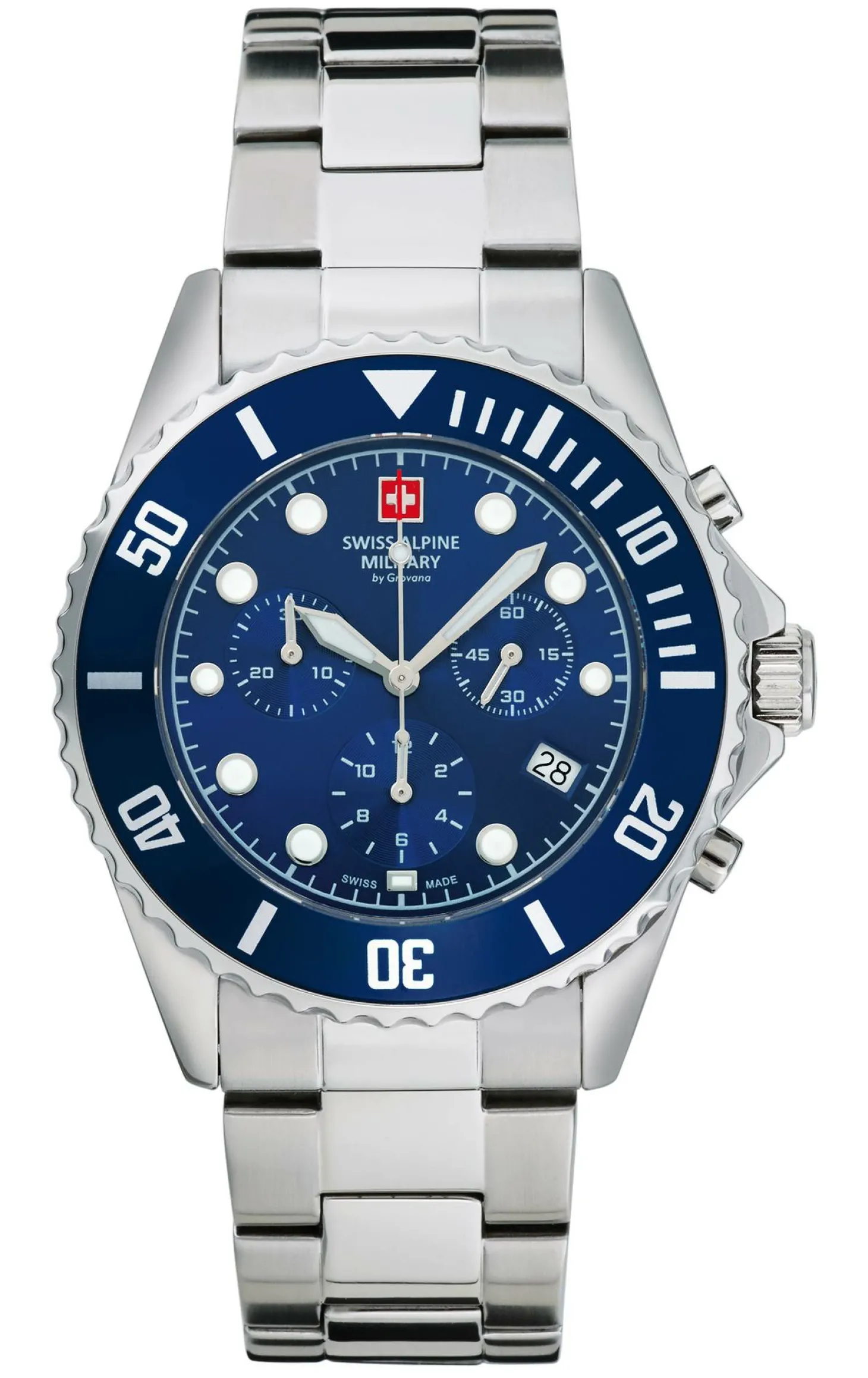 Swiss Alpine Military Herren Armbanduhr 7053.9135 Chronograph & Datumsfenster Armband Stainless Steel