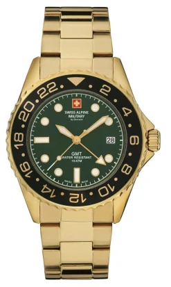 Swiss Alpine Military Herren Uhr GMT Analog Quarz 7052 Edelstahl 7052.1114