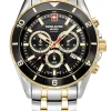 Swiss Alpine Military Herrenuhr Sierra, Chronograph, Edelstahl, Schwarz-silber-gold, Artikelnummer 7034.9147