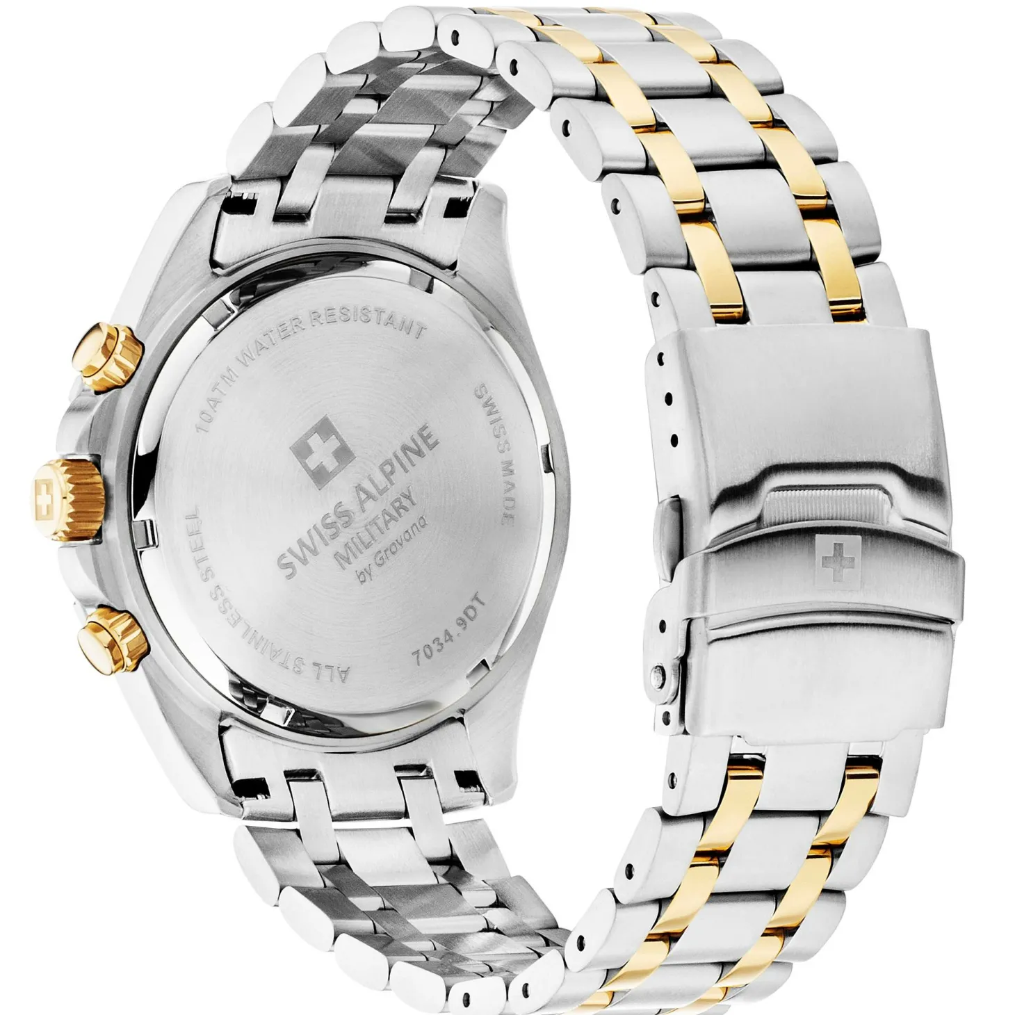 Swiss Alpine Military Herrenuhr Sierra, Chronograph, Edelstahl, Schwarz-silber-gold, Artikelnummer 7034.9147