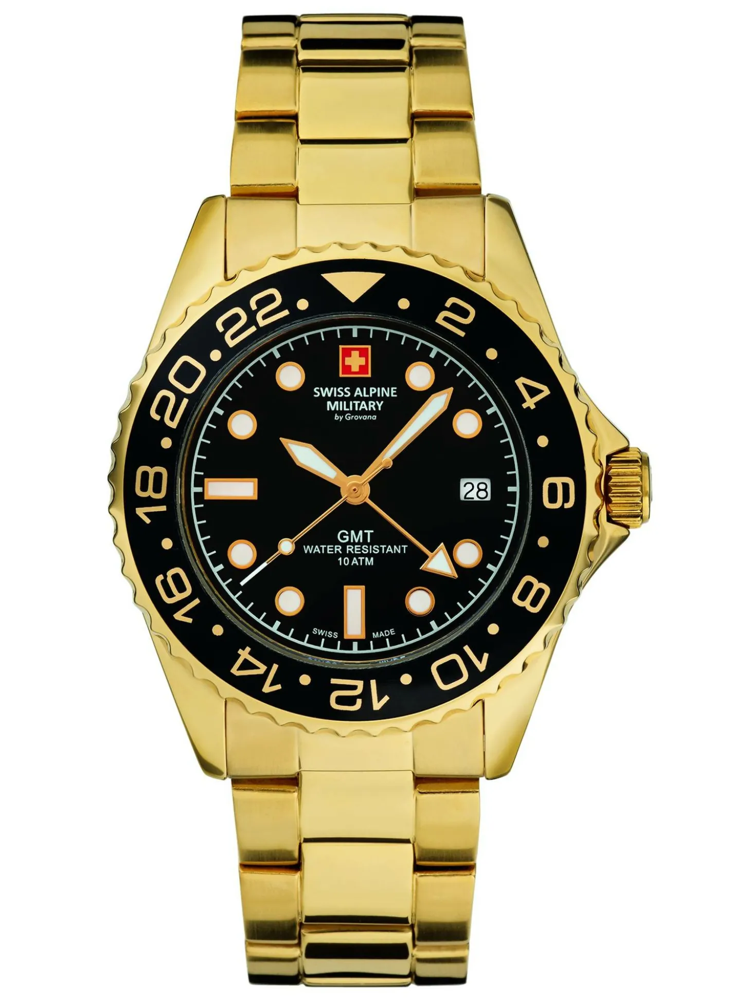 Swiss Alpine Military Herren Uhr GMT Analog Quarz 7052 Edelstahl