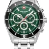 Swiss Alpine Military Herrenuhr Sierra Chrono, sportlich, silber/grün, Artikelnummer 7034.9138