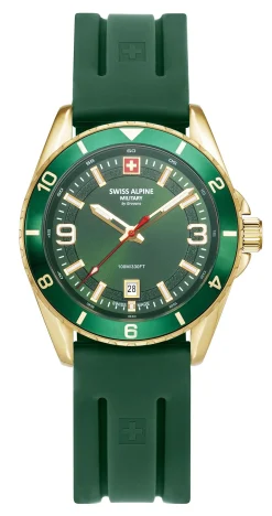 Swiss Alpine Military Herrenuhr für Herren, Modell Sierra, gold-grün, Artikelnummer 7034.1814