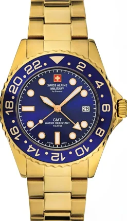 Swiss Alpine Military Herren Uhr GMT Analog Quarz 7052 Edelstahl 10 ATM 7052.1115