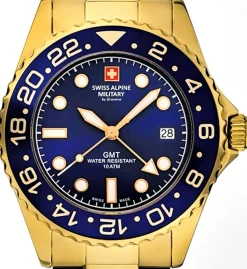 Swiss Alpine Military Herren Uhr GMT Analog Quarz 7052 Edelstahl 10 ATM 7052.1115