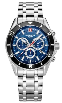 Swiss Alpine Military Herrenuhr Sierra Chrono, sportlich, silber/blau, Artikelnummer 7034.9136