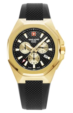 Swiss Alpine Military Herren Schweizer Armbanduhr 42 mm Armband Silikon schwarz 7005.9817