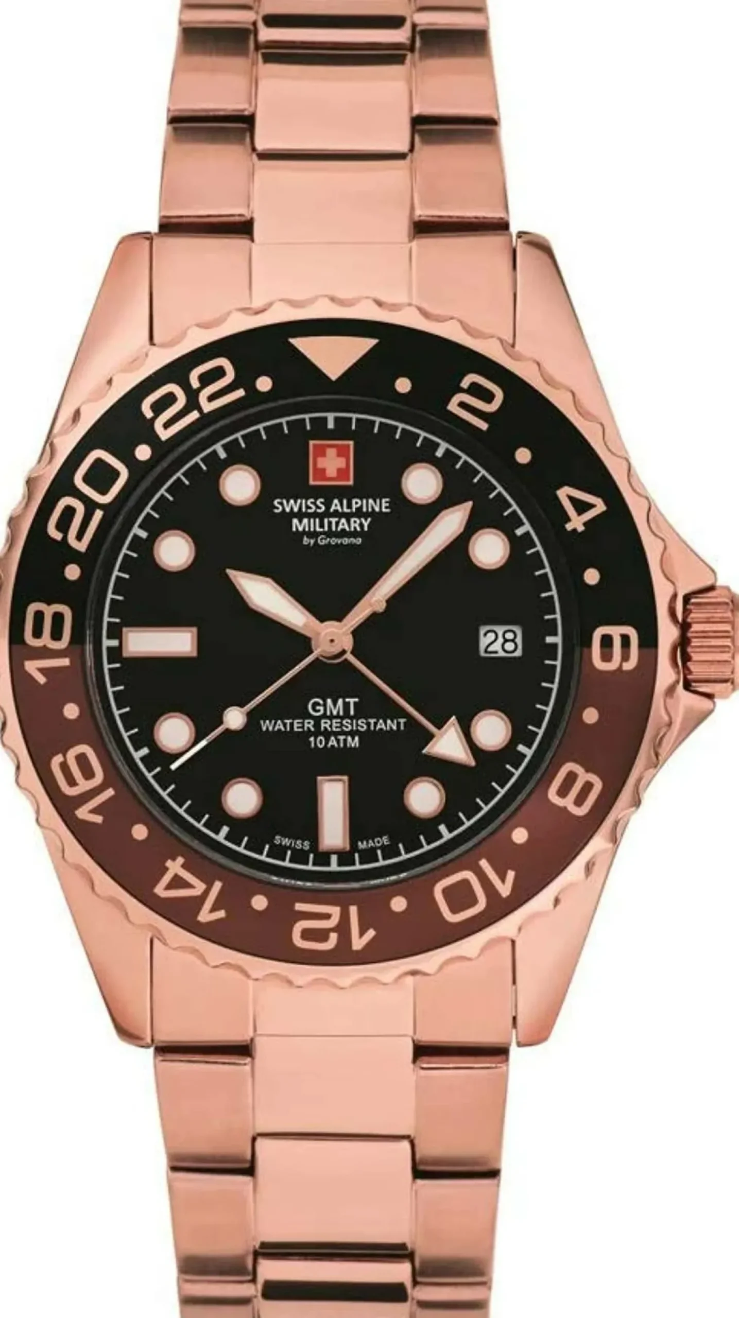 Swiss Alpine Military Schweizer Uhr GMT Diver Herrenuhr, Roségold, 42mm 7052.1164
