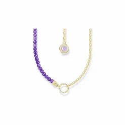 Thomas Sabo Damen Halskette Carrier mit Amethyst Perlen 45cm Gelbgold KE2190-427-13-L45V