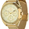 Tommy Hilfiger Damenuhr Chronograph Goldfarben Edelstahl Milanaise-Band TH 1781488 UHR AIR