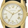 Versace Acron Herrenuhr Schwarz Leder Gold Stahl 42mm V-Sport II VFE130015
