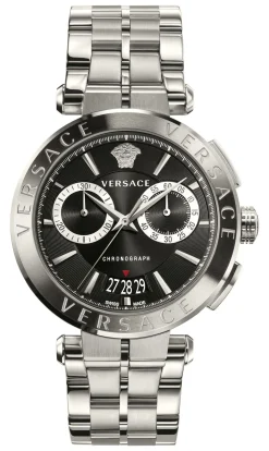 Versace Aion Chronograph Herrenuhr Silber Stahl Schwarzes Zifferblatt 45mm VE1D015 20