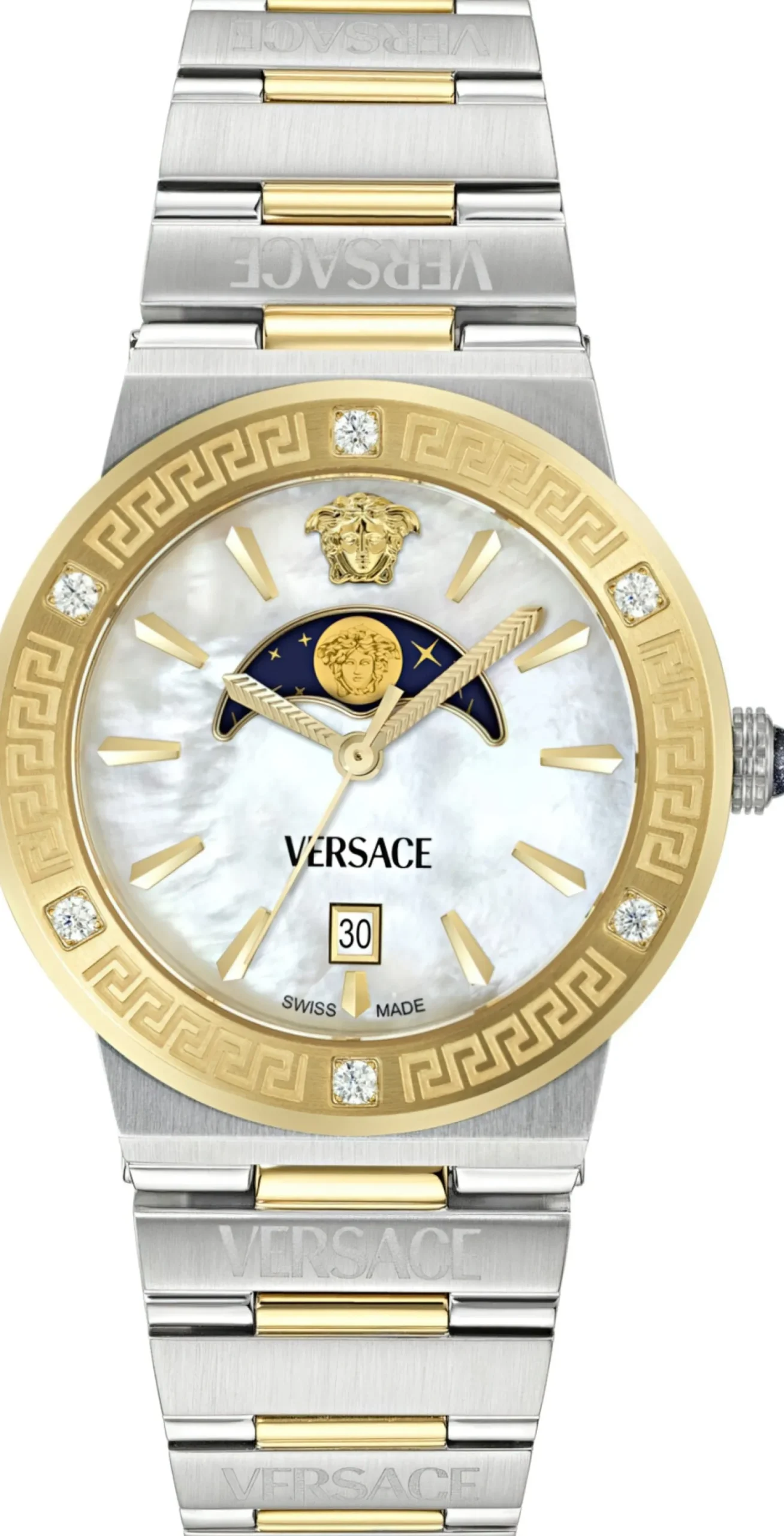 Versace Armbanduhr Greca Logo Moonphase Diamond VE7G00524 Silber-Gold