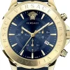 Versace Chrono Signature Herrenuhr Blau Leder Gold Stahl 44mm VEV600319