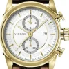 Versace Chrono Urban Herrenuhr Braunes Leder Gold Stahl Zifferblatt 44mm VEV400319