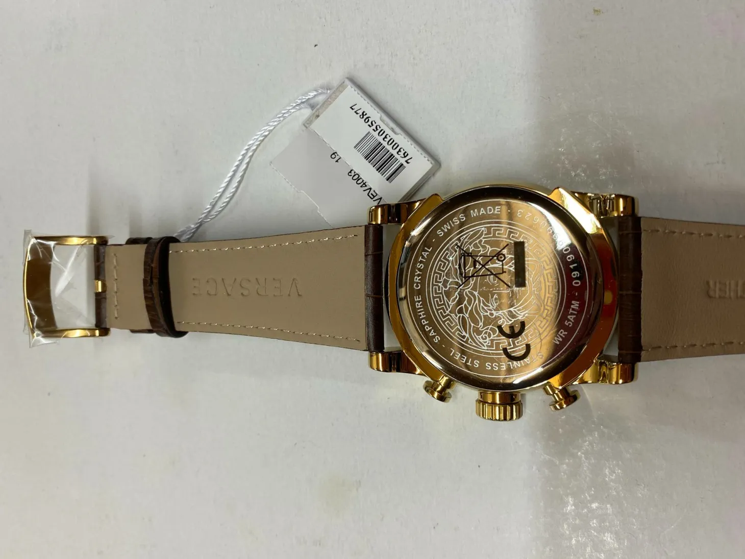 Versace Chrono Urban Herrenuhr Braunes Leder Gold Stahl Zifferblatt 44mm VEV400319
