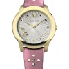 Versace Damen Armbanduhr Audrey 38 mm goldfarbenene Nieten am Armband Armband Leder VELR01219
