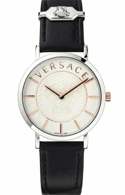 Versace Damen Armbanduhr V-Essential schwarz, silber 36 mm VEK400721