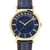 Versace Damen Armbanduhr V-Essential 40 mm Medusa mit Gravur auf dem Zifferblatt Armband Leder VEJ400321