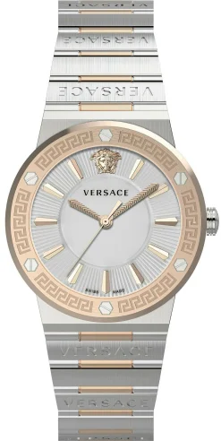 Versace Damen Armbanduhr Greca Logo Silber Gold VEVH01020