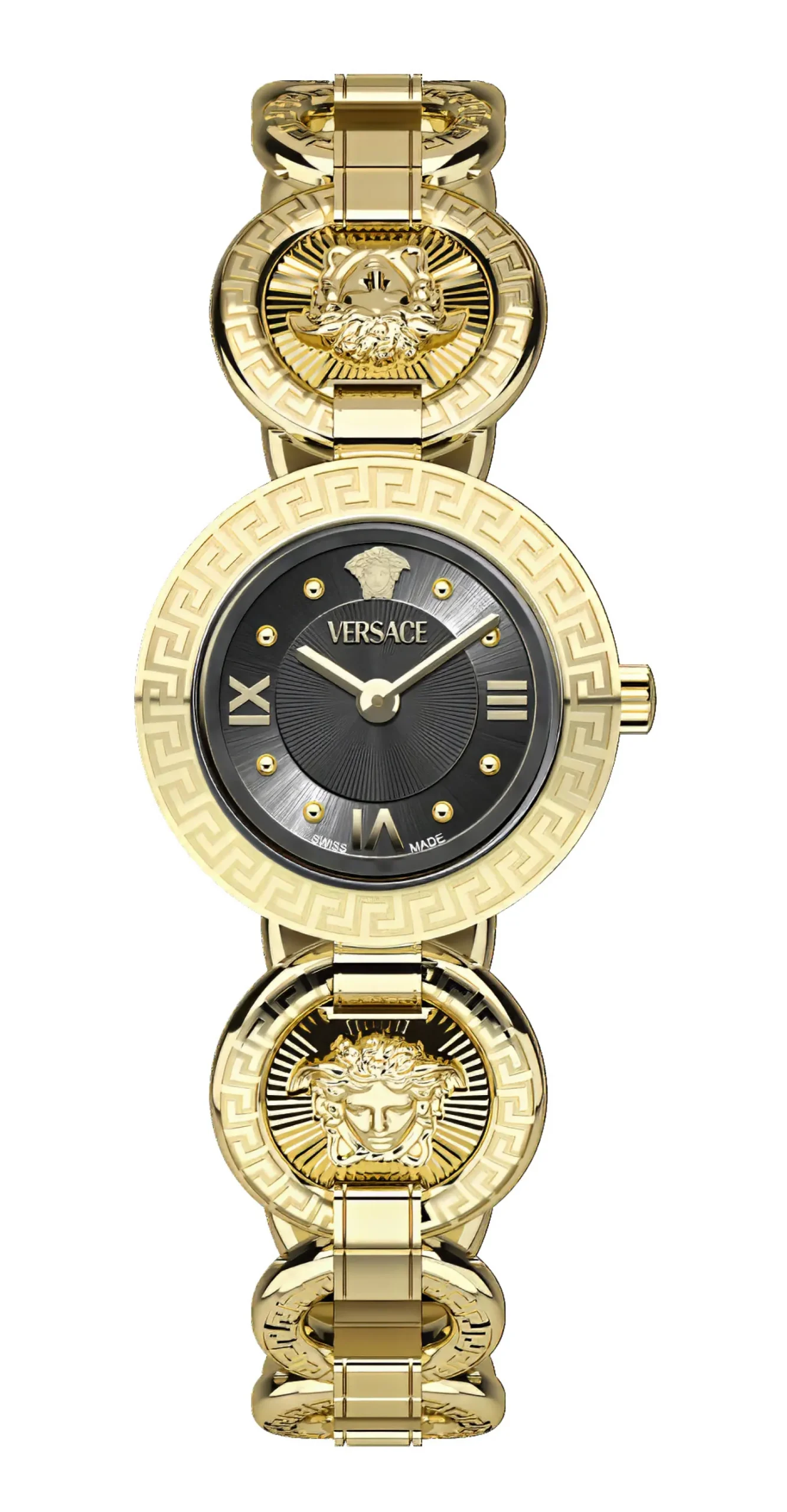 Versace Damen Armbanduhr Greca Jewel Schwarz Gold VEWCA0624