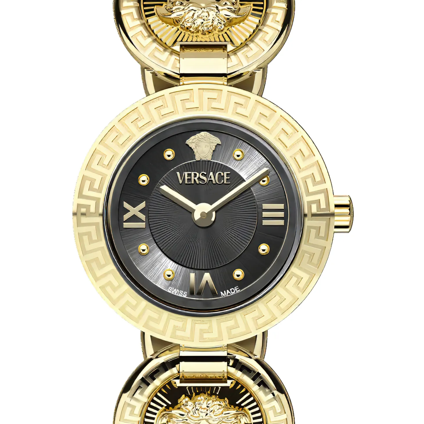 Versace Damen Armbanduhr Greca Jewel Schwarz Gold VEWCA0624