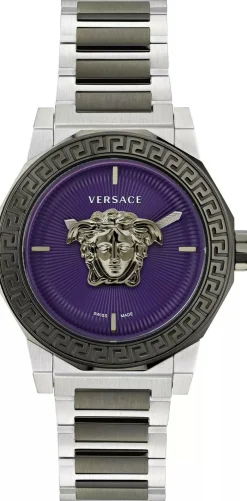 Versace Damen Armbanduhr Medusa Deco lila Grau silber VE7B00523