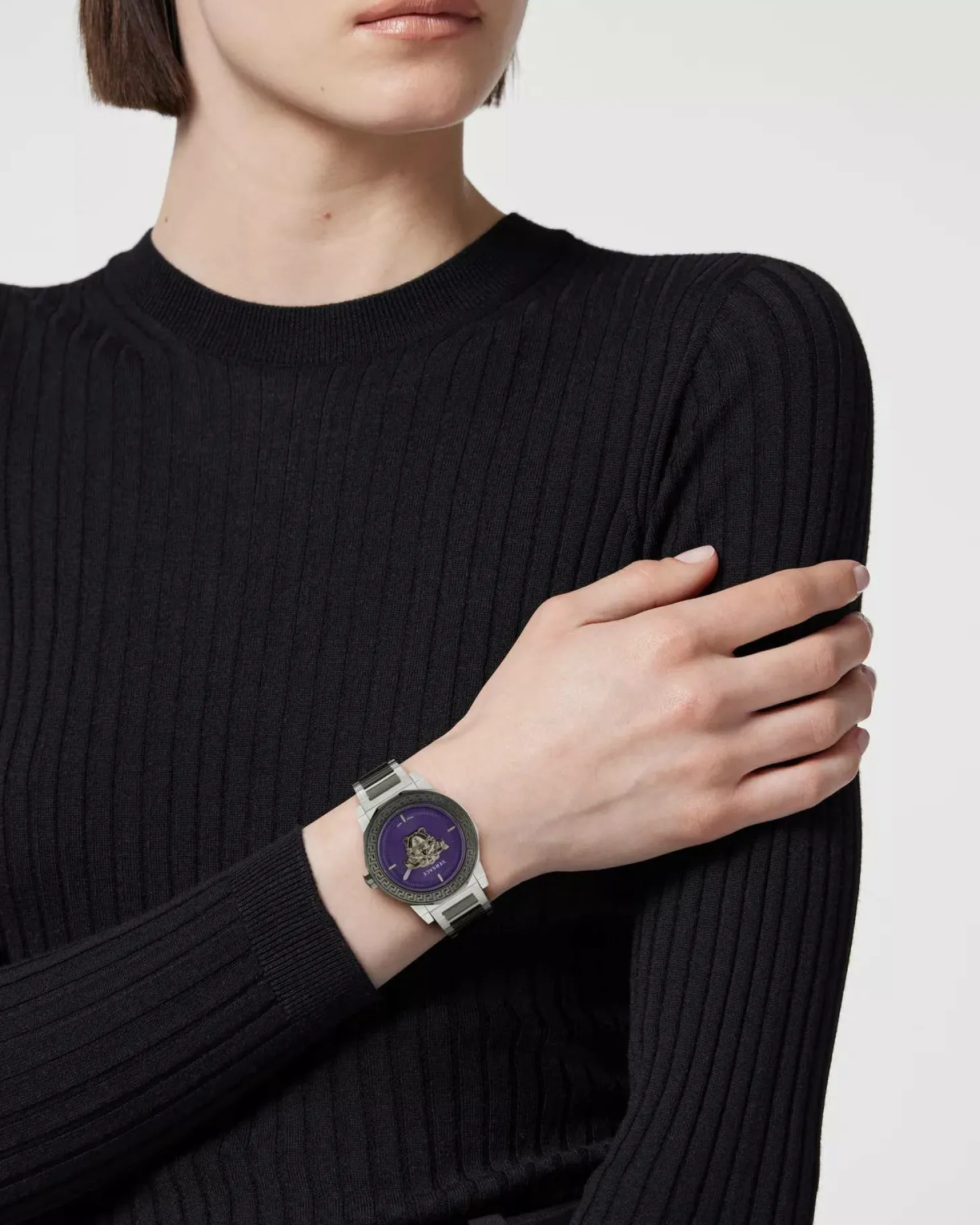 Versace Damen Armbanduhr Medusa Deco lila Grau silber VE7B00523