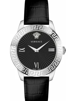 Versace Damen Armbanduhr Greca Signature 38 mm Greca-Signatur auf dem Gehäuse Armband Leder VEVC00821