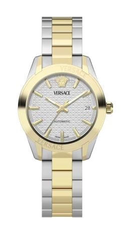 Versace Damen Automatik Armbanduhr Greca Classic VESCA0424 Silber Gold