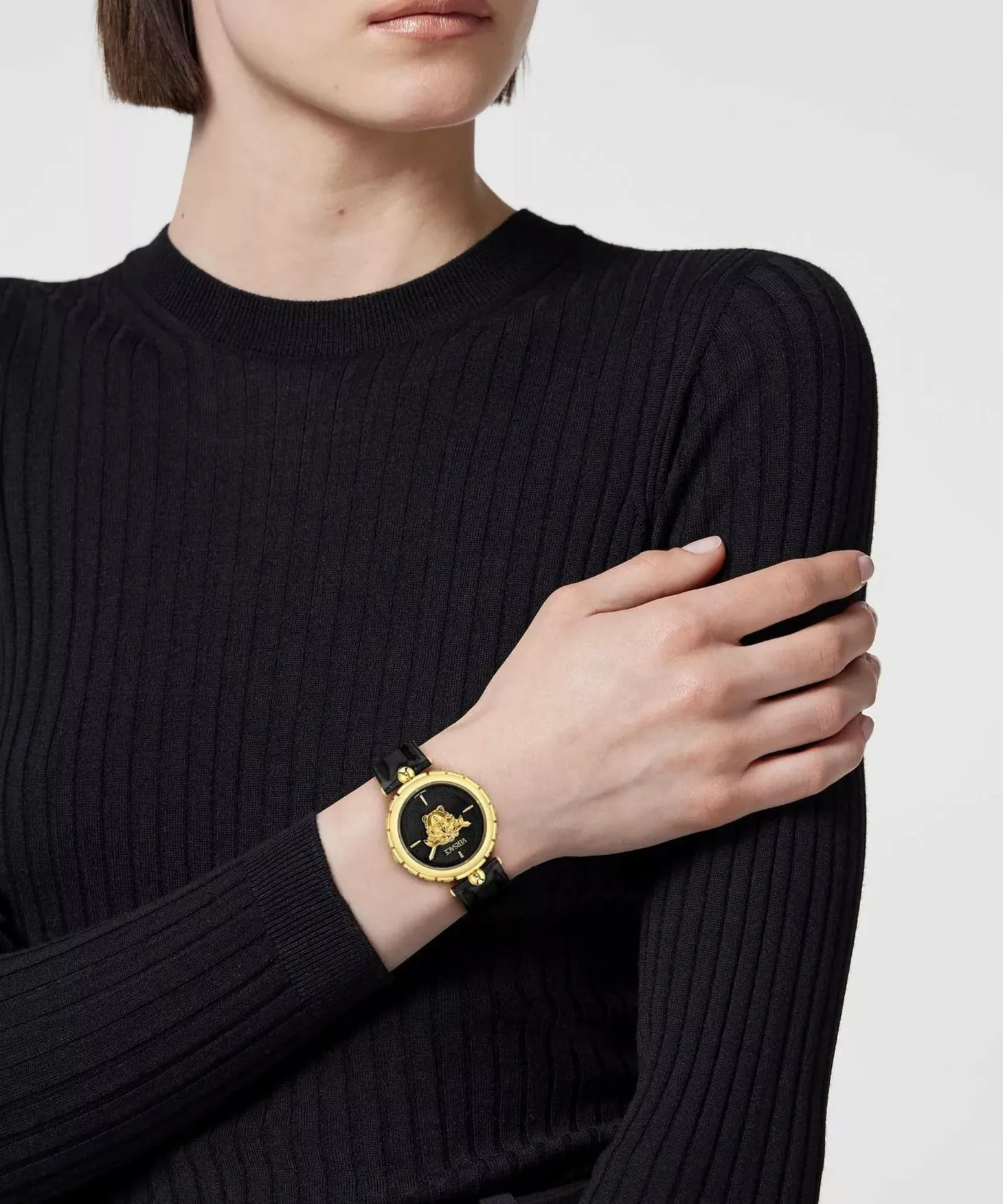 Versace Damenuhr Medusa Heritage Schwarz/Gold Lederband VE9D00124