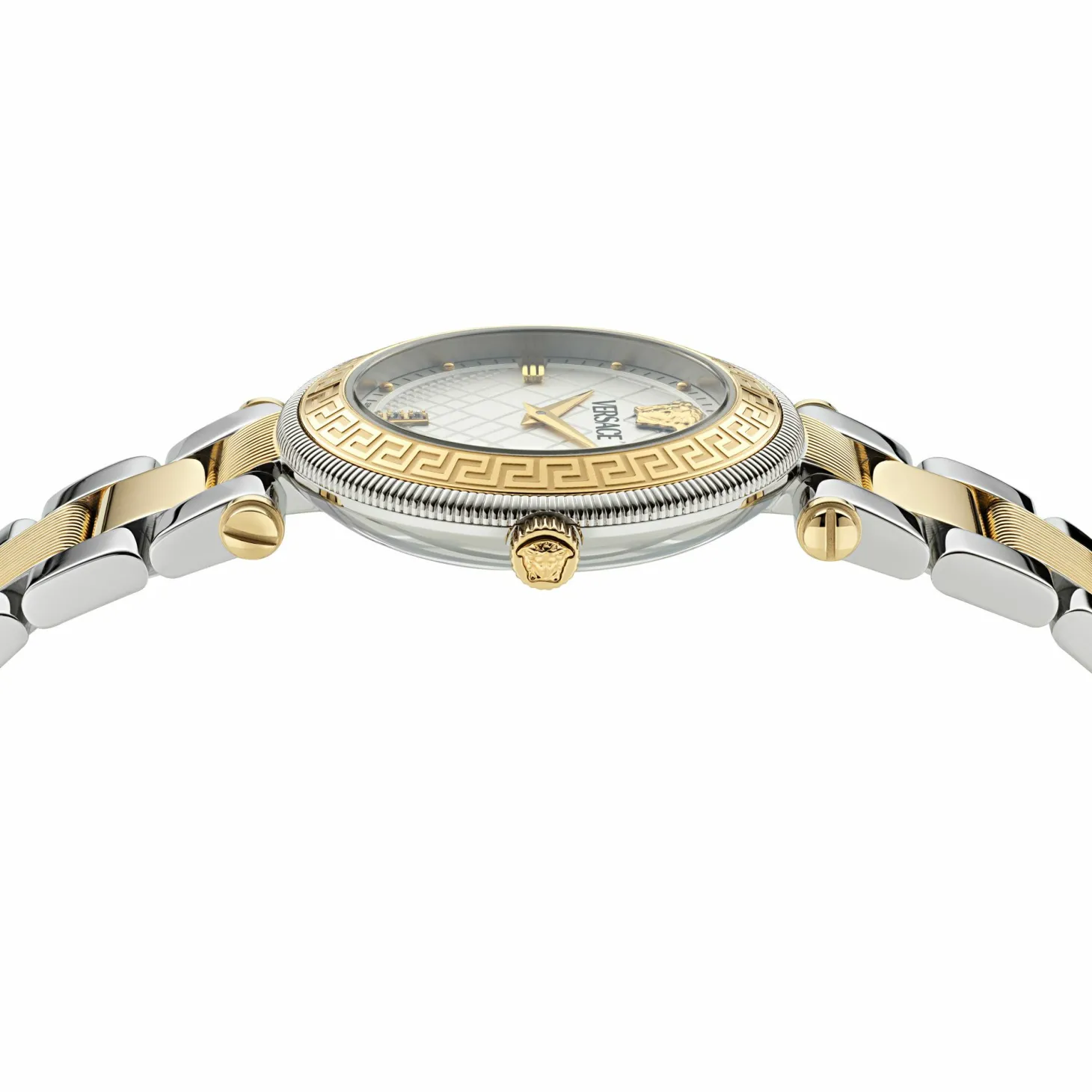 Versace Damenuhr VE8B00724 Zwei‑Ton Edelstahl Weißes Zifferblatt