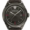 Versace Glaze Herrenuhr Dunkelgrau Braun Leder Silber Stahl 43mm VERA00418