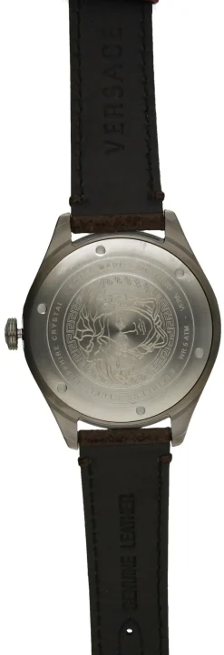 Versace Glaze Herrenuhr Dunkelgrau Braun Leder Silber Stahl 43mm VERA00418