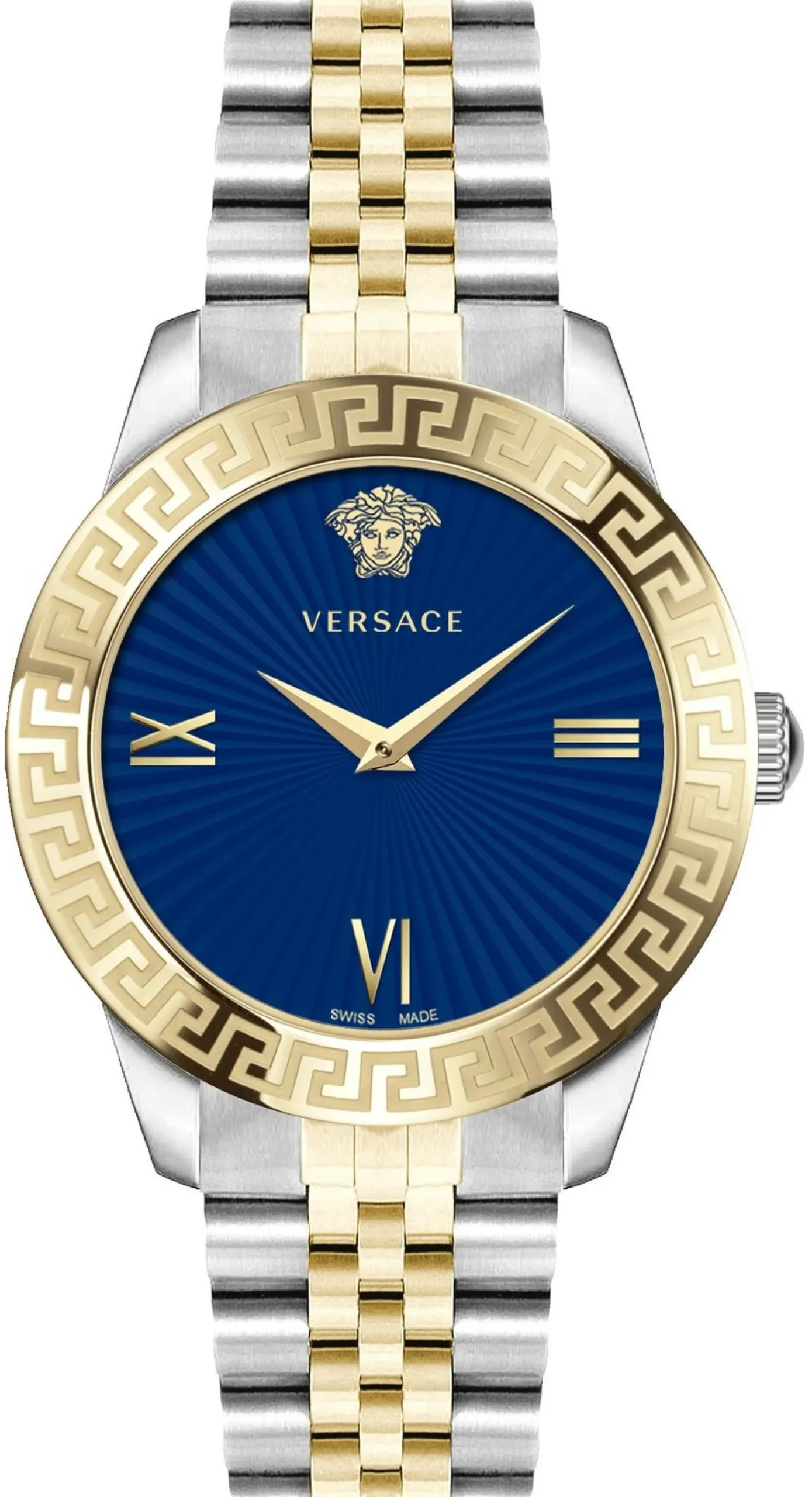 Versace Greca Signature Damenuhr gold/silber Edelstahl blau Zifferblatt 38mm VEVC00719