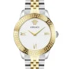 Versace Greca Signature Damenuhr Silber Gold Edelstahl Weiß Zifferblatt 38mm VEVC00519