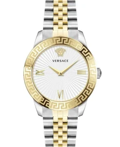 Versace Greca Signature Damenuhr Silber Gold Edelstahl Weiß Zifferblatt 38mm VEVC00519