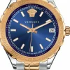 Versace Hellenyium Damenuhr rosegold Silber Gehäuse Blaues Zifferblatt 35mm V12060017