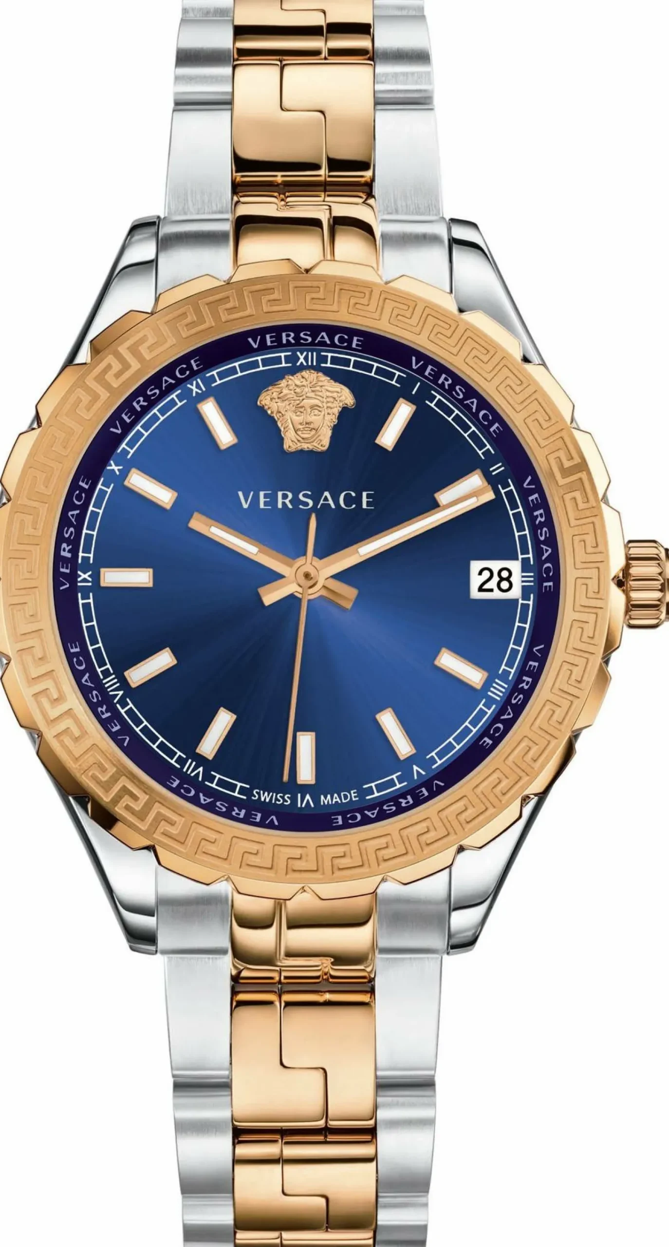 Versace Hellenyium Damenuhr rosegold Silber Gehäuse Blaues Zifferblatt 35mm V12060017