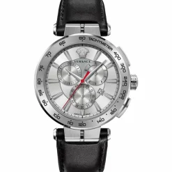 Versace Herren Armbanduhr Chronograph AION schwarz, silber 45 mm VE6CA0123