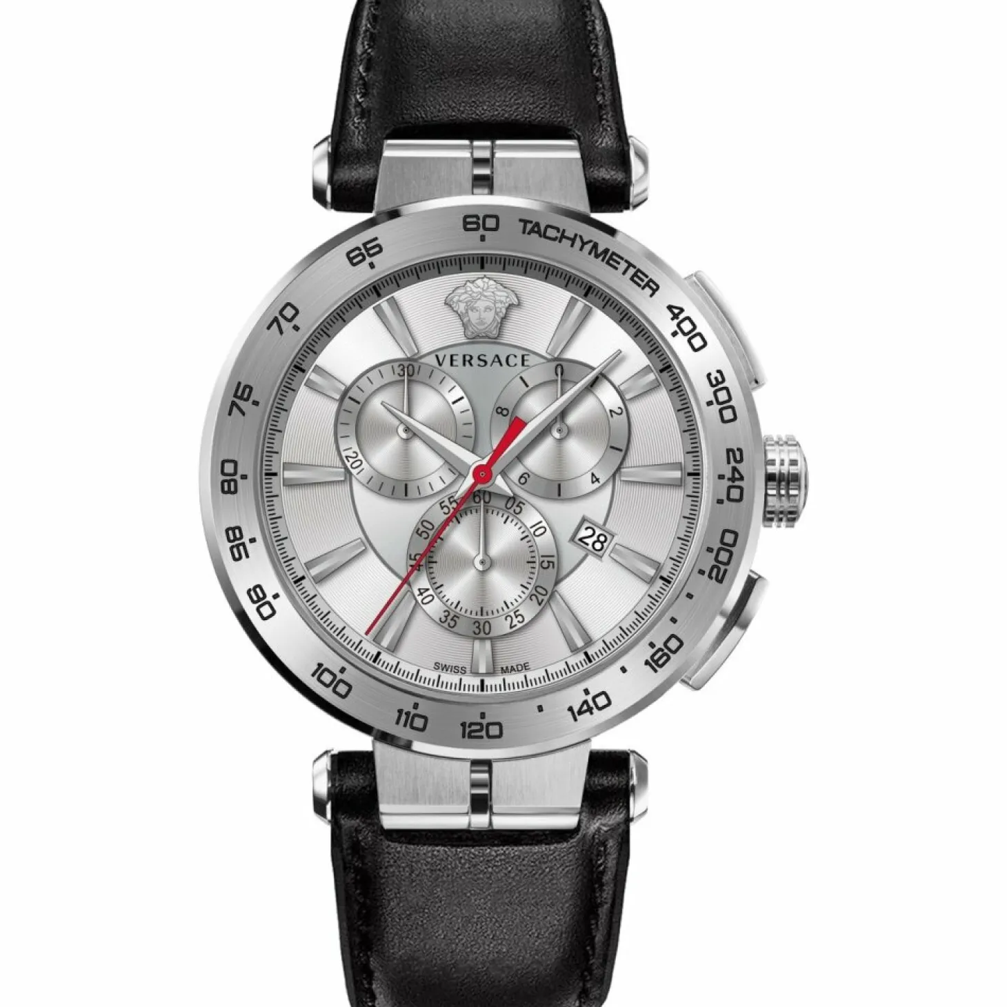 Versace Herren Armbanduhr Chronograph AION schwarz, silber 45 mm VE6CA0123