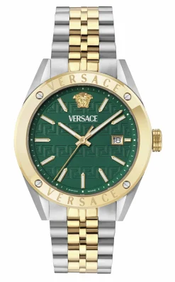Versace Herren Armbanduhr Athletics Gents Silber, Gold, Grün 41 mm VEKHA0525