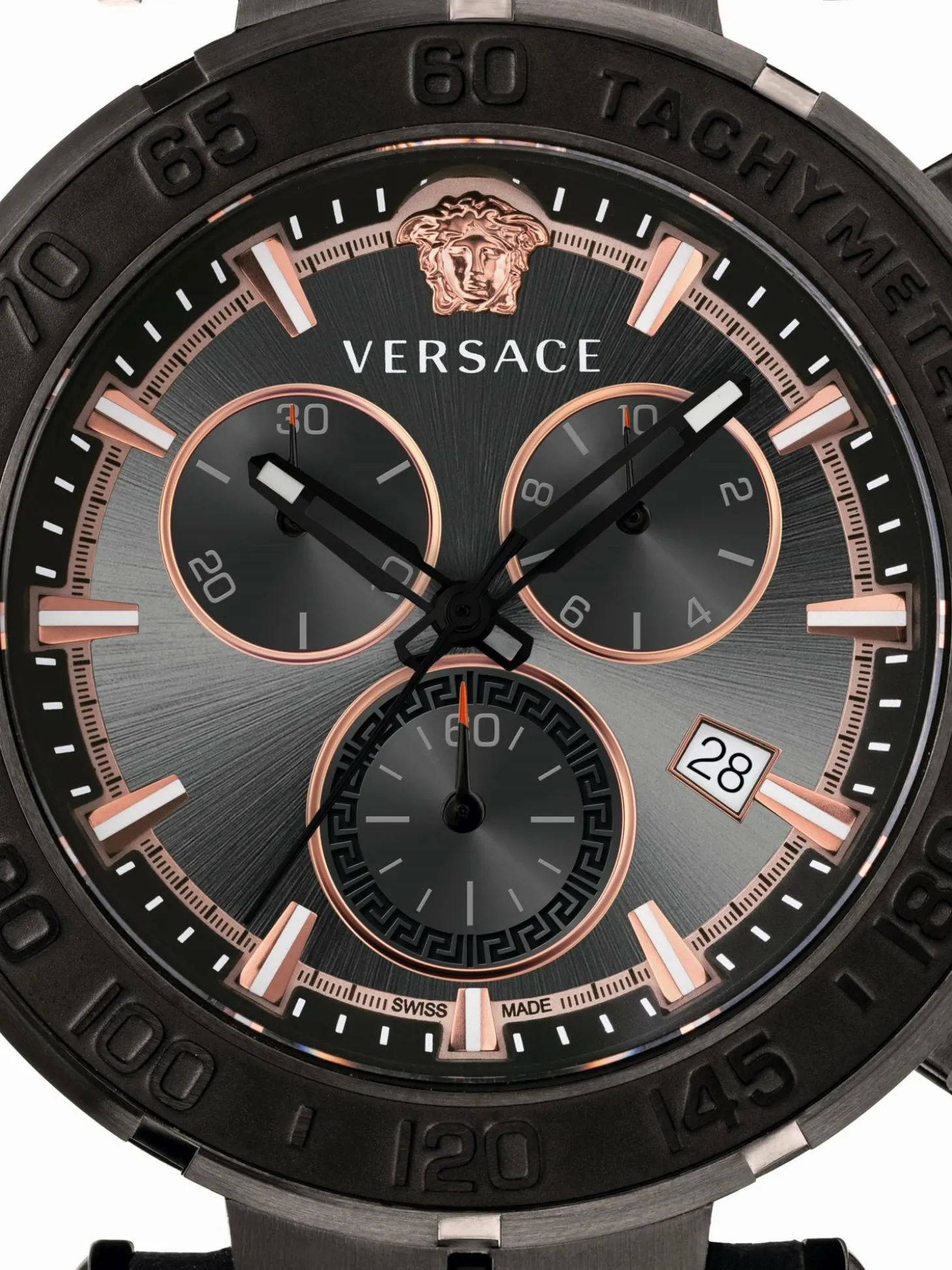 Versace Herren Armbanduhr Greca Chrono 45 mm Datum, Chronograph, Tachymeter Armband Leder VEPM00320
