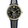 Versace Herren Armbanduhr V-circle 42 mm Multifunktionszifferblatt mit Datumsfenster Armband Leder, Stoff VEBQ02019