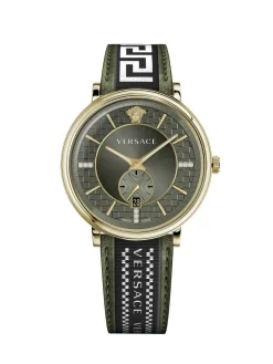 Versace Herren Armbanduhr V-circle 42 mm Multifunktionszifferblatt mit Datumsfenster Armband Leder, Stoff VEBQ02119