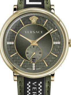 Versace Herren Armbanduhr V-circle 42 mm Multifunktionszifferblatt mit Datumsfenster Armband Leder, Stoff VEBQ02119