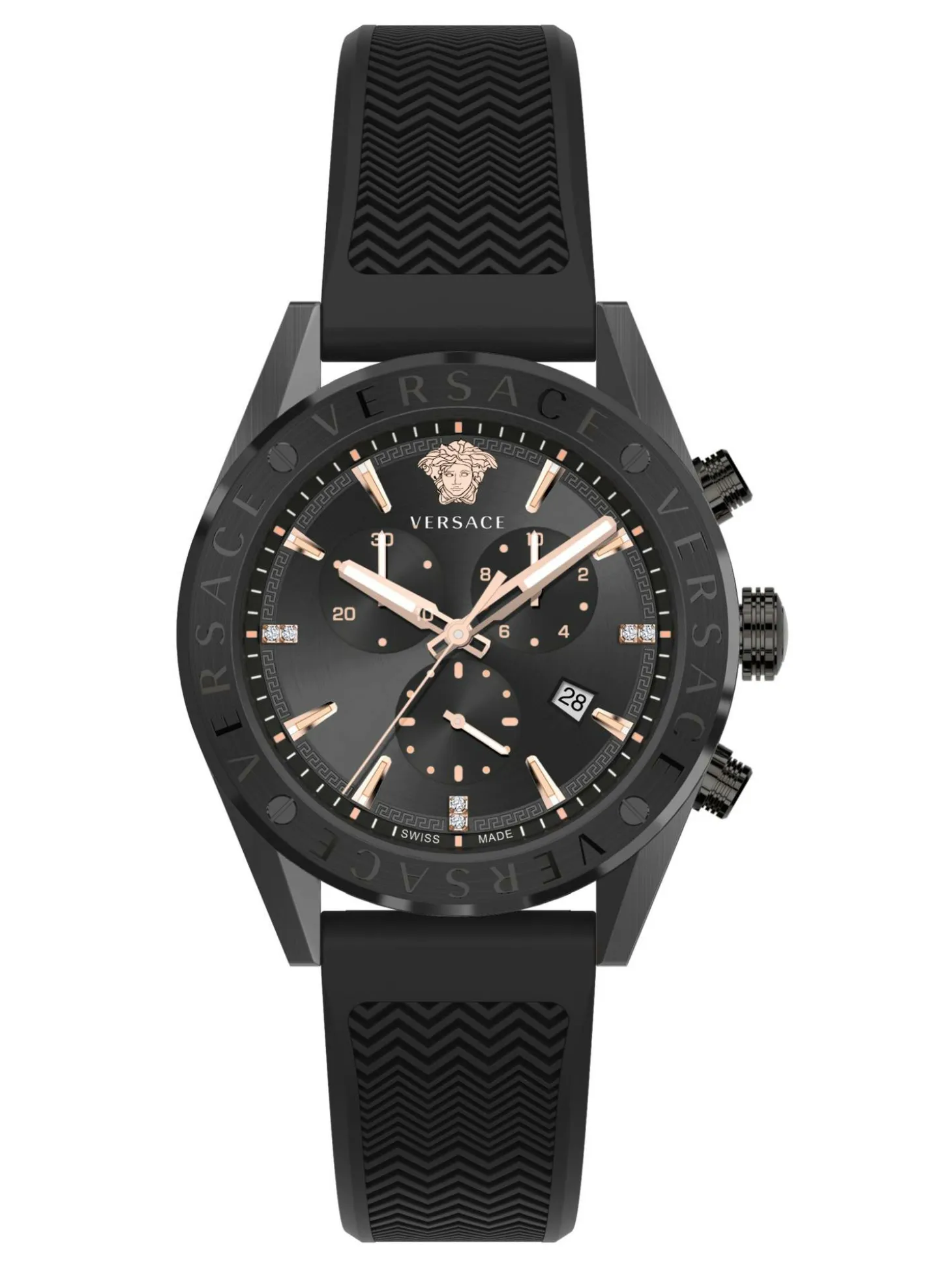 Versace Herren Armbanduhr V-Chrono 45 mm Chronograph, Datumsfenster Armband Silikon VEHB01019