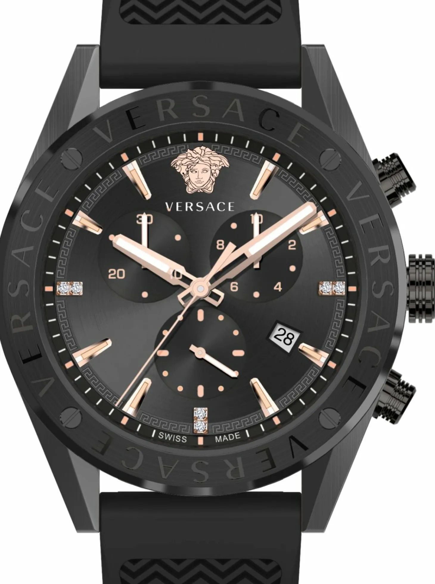 Versace Herren Armbanduhr V-Chrono 45 mm Chronograph, Datumsfenster Armband Silikon VEHB01019
